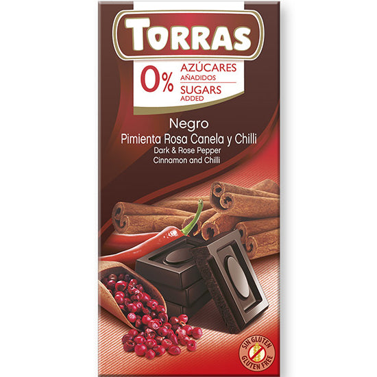 Dark chocolate with rose pepper, cinnamon and chili 75g - Torras