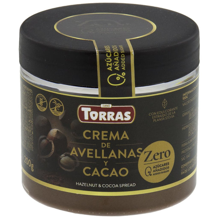 Hazelnut and Cocoa Spread Sugar Free with Stevia 200g - Torras - JUG deli