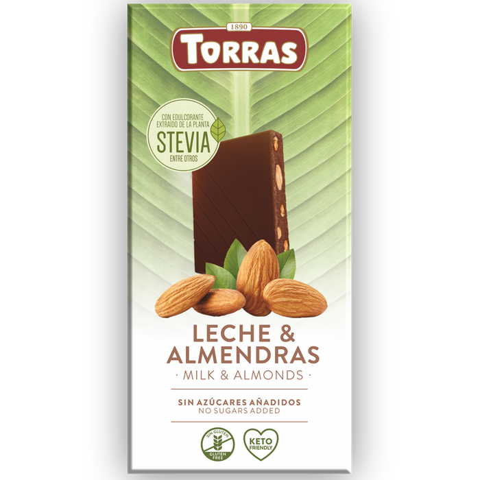 Milk Chocolate with almonds Stevia 125g - Torras - JUG deli