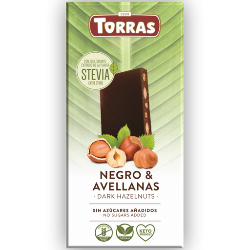 Dark Chocolate with hazelnuts Stevia 125g - Torras - JUG deli