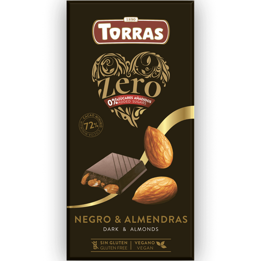 Dark Chocolate 72% with Almonds ZERO Sugar 150g - Torras - JUG deli