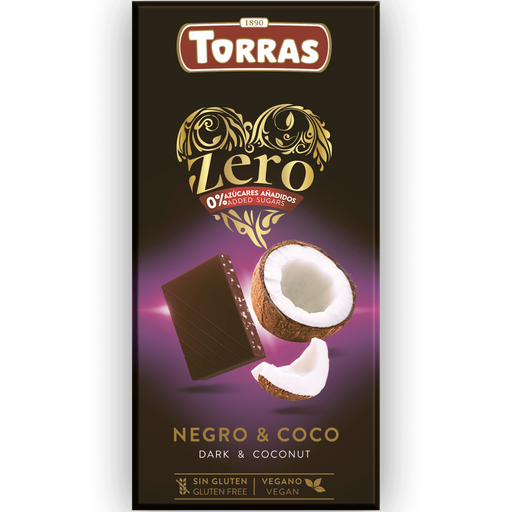Dark Chocolate 72% with Coconut ZERO Sugar 125g - Torras - JUG deli