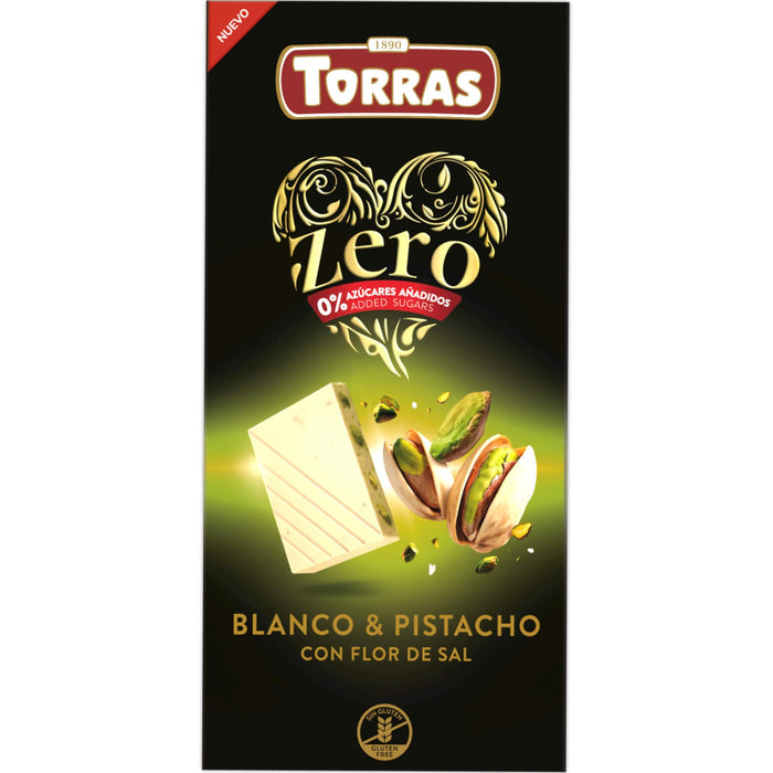 White Chocolate with pistachios and salt ZERO Sugar 100g - Torras - JUG deli