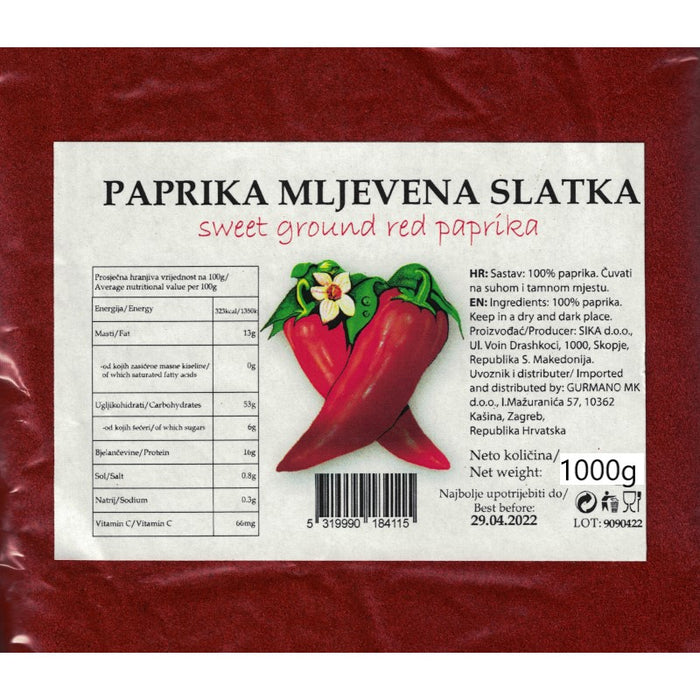 Dried red Peppers powder, mild 1kg